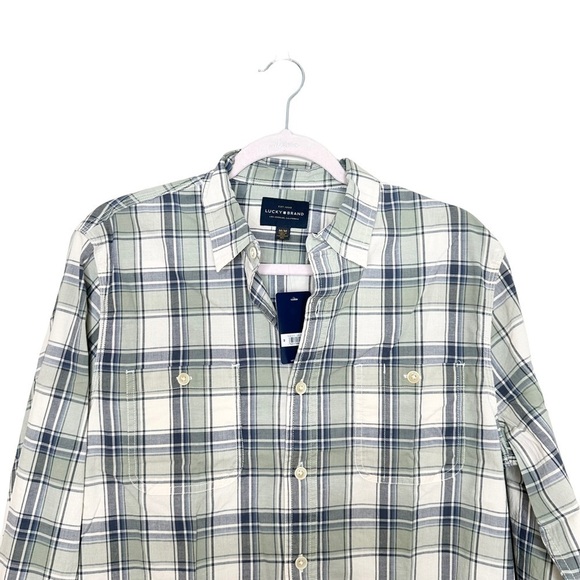 NWT Lucky Brand Men's Medium Button Down Green Casual Plaid Shirt - Picture 2 of 5